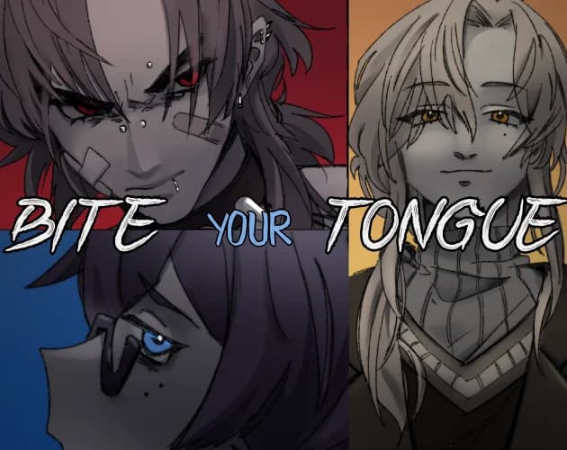 Official Bite Your Tongue cover showing two illustrated characters behind the game title