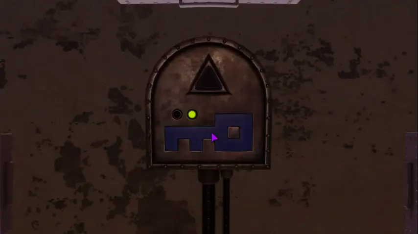 Triangle exit switch with a key-shaped socket in the SHAPE Demo corridor