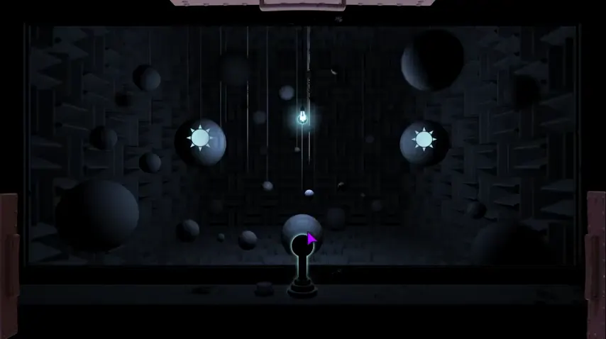 Dark window puzzle with hanging lights and a drag handle