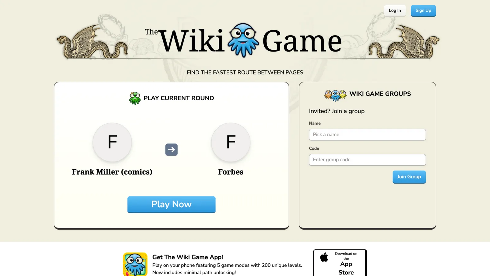 The Wiki Game's race setup, challenging players to find the fastest route between two Wikipedia pages